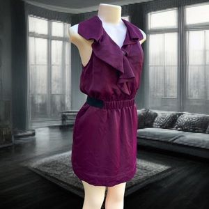 Rachel Roy wine colored V neck elastic waist dress with‎ pockets